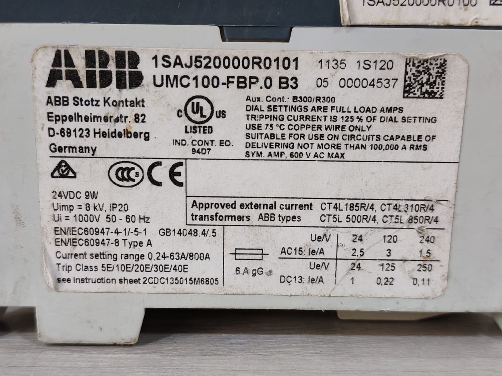 ABB 1SAJ520000R0101 ABB 1SAJ520000R0101 UMC100-FBP.0 B3 UNIVERSAL MOTOR CONTROL 24VDC 9W 6