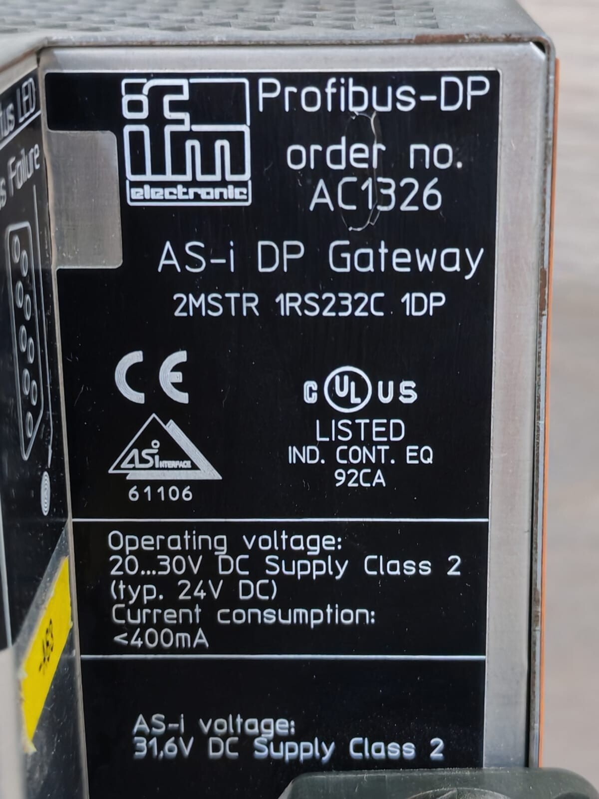 IFM AC1326 IFM AS-i DP GATEWAY PROFIBUS DP AC1326 2MSTR 1RS232C 1DP 6