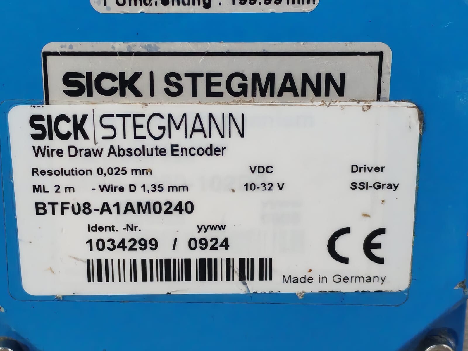 SICK BTF08-A1AM0240 SICK BTF08-A1AM0240 WIRE DRAW ABSOLUTE ENCODER 1034299 2