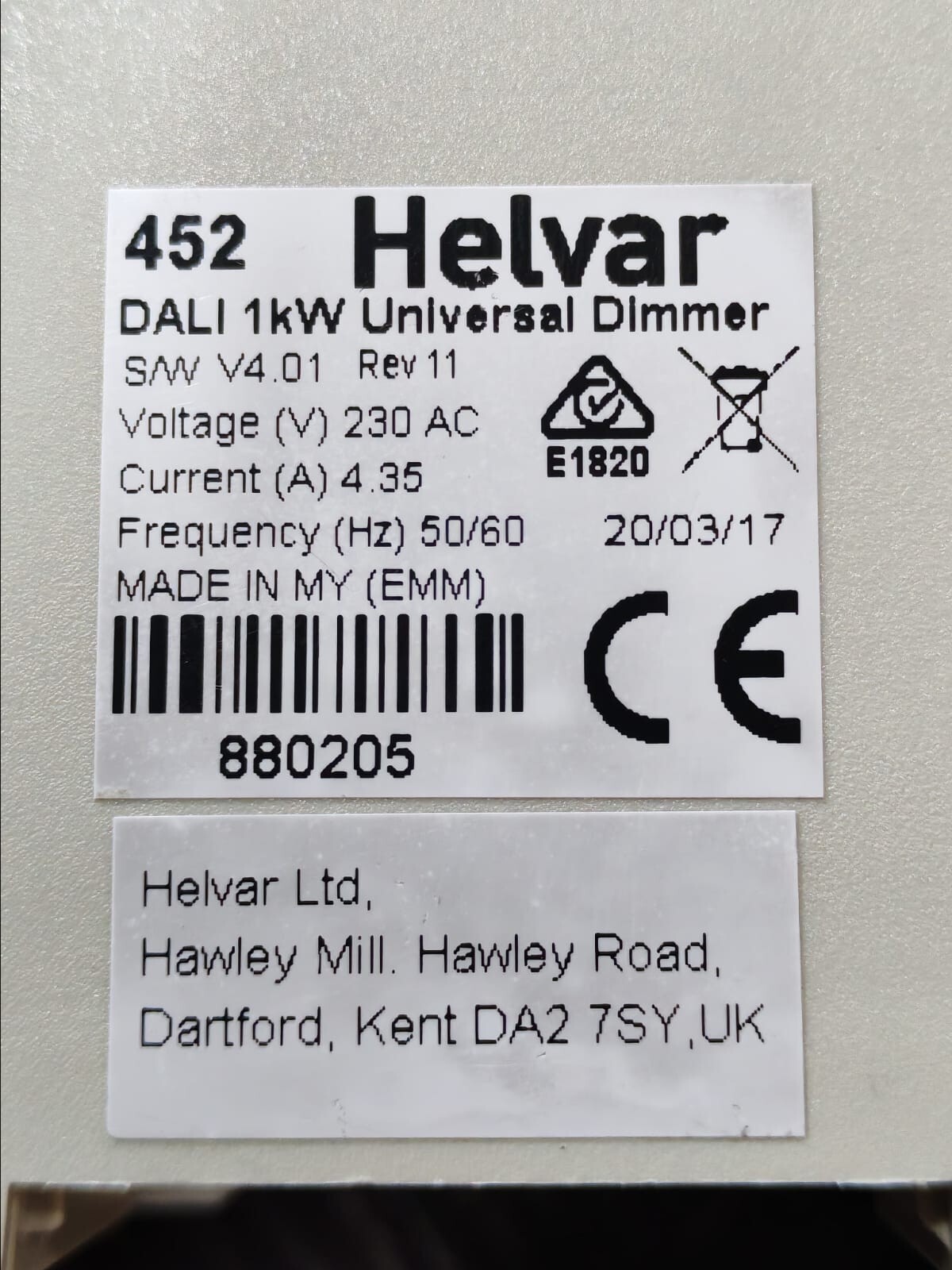 Helvar DIGIDIM452 HELVAR DigiDim 452 DALI 1000W Universal Dimmer 2