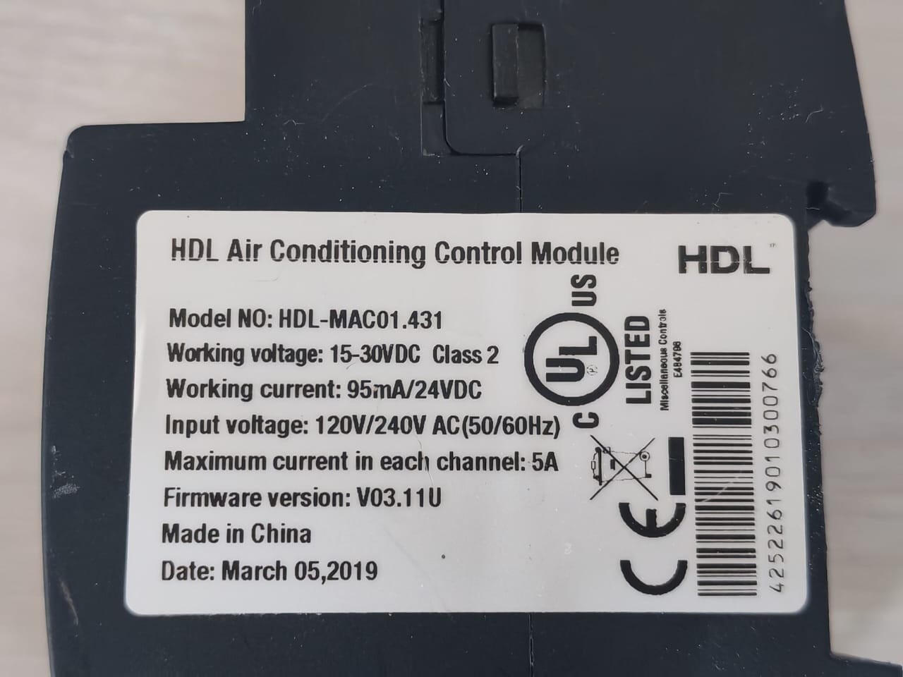 HDL MAC01.431 HDL MAC01.431 F/W VER.HDL-V03.11U HDL AIR CONDITION CONTROL MODULE 7