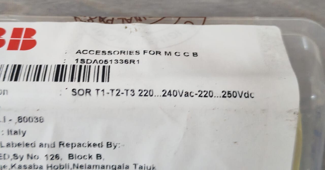 ABB 1SDA051336R1 ABB 1SDA051336R1 SHUNT OPENING RELEASE 220-240V- FACTORY SEALED 3