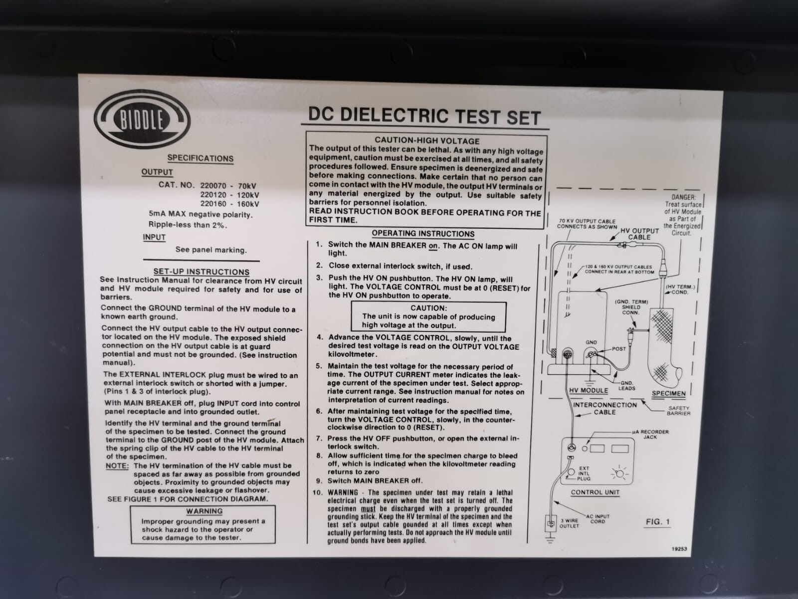 Megger DC Dielectric Test Set 120 KiloVolts Megger Biddle DC Dielectric Test Set 120 KiloVolts 6