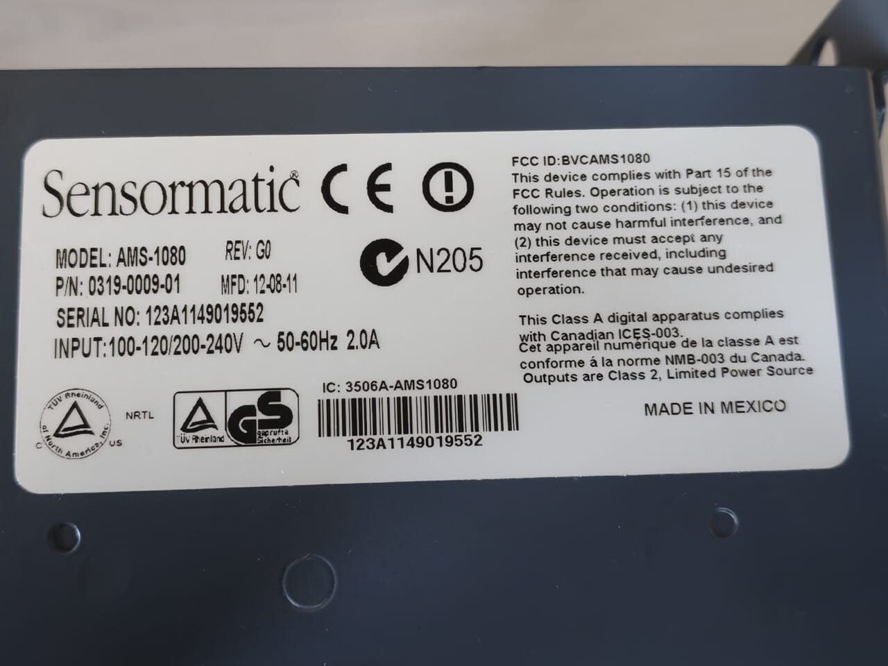 Sensormatic 0319-0009-01 Sensormatic AMS-1080 UltraLane Controller P/n: 0319-0009-01 Rev. G0 2