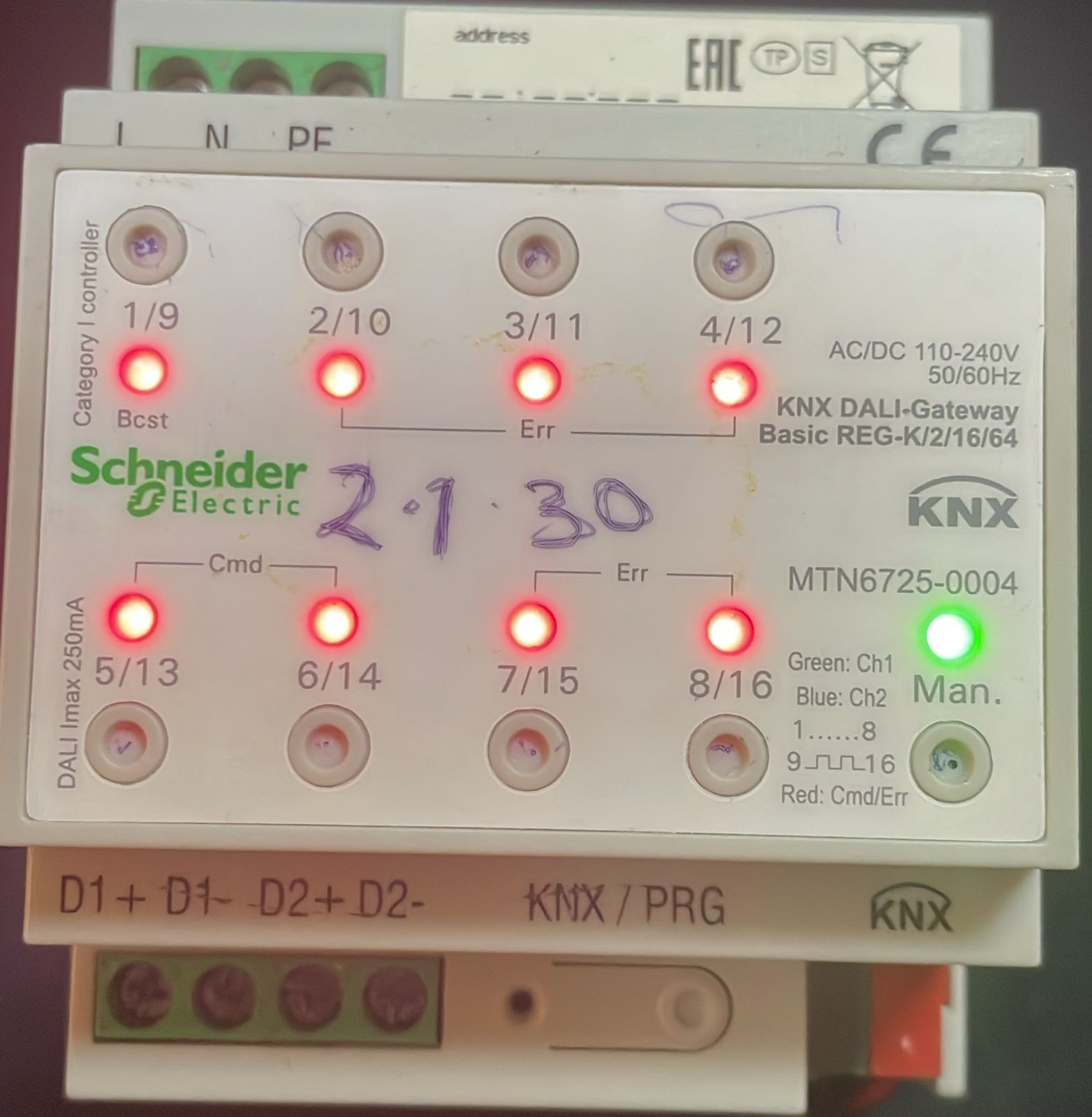 SCHNEIDER ELECTRIC MTN6725-0004 KNX DALI-GATEAWAY BASIC REG-K/2/16/64