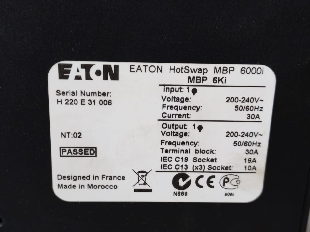 Eaton MBP-6KI MBP 6Ki Eaton HotSwap MBP 6000i 2