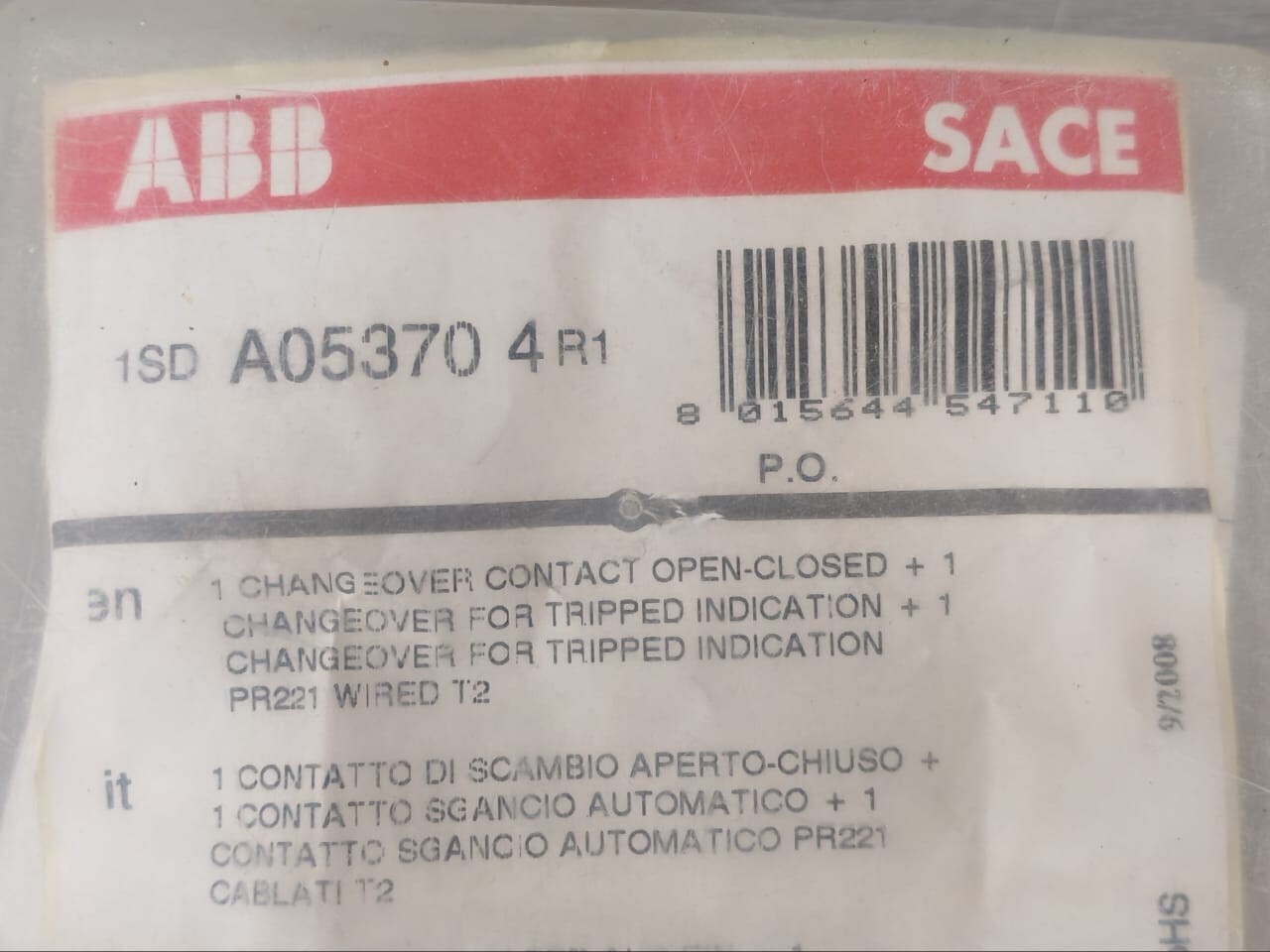 ABB 1SD A05370 4R1 ABB A05370 / 1SD A05370 4R1 Changeover Cotact -, Only Transparent Case 2
