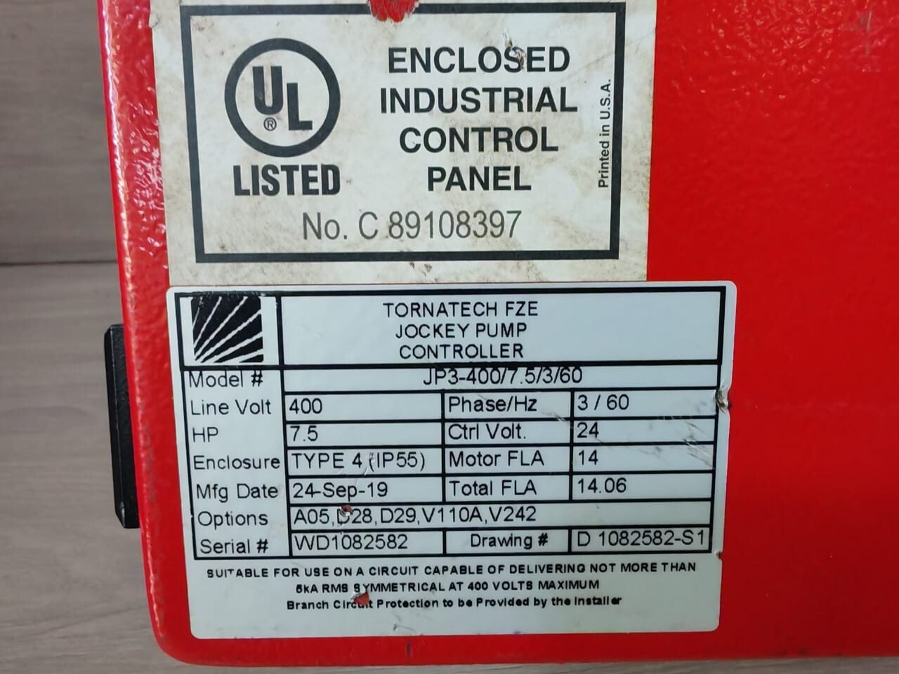 Tornatech JP3-400/7.5/3/60 TORNATECH JP3-400/7.5/3/60 TORNATECH FZE JOCKEY PUMP CONTROLLER 2