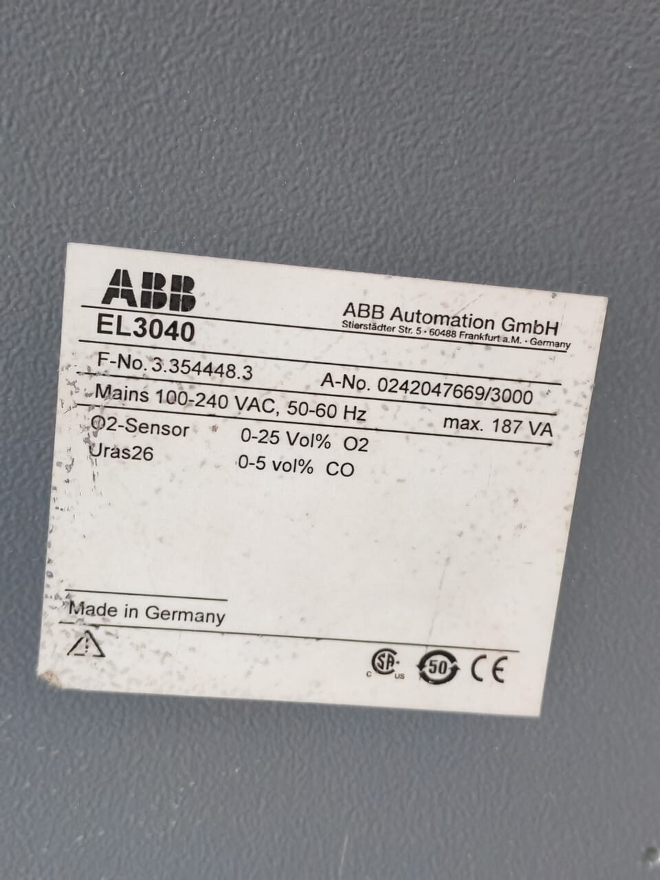 ABB PANEL-100 ABB EL3040 GAS ANALYZER PANEL 100-240VAC 50-60Hz 9