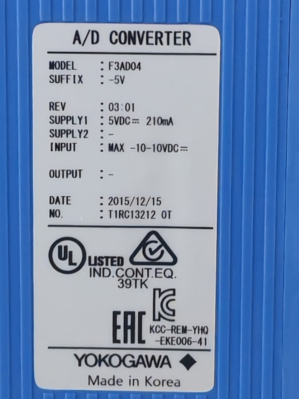 Yokogawa F3AD04 YOKOGAWA F3AD04-5V REV 03.01 A/D CONVERTER 5