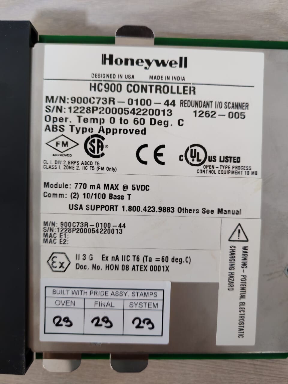 Honeywell 900C73R-0100-44 Honeywell HC900 Controller 900C73R-0100-44 Redundant I/O Scanner 3