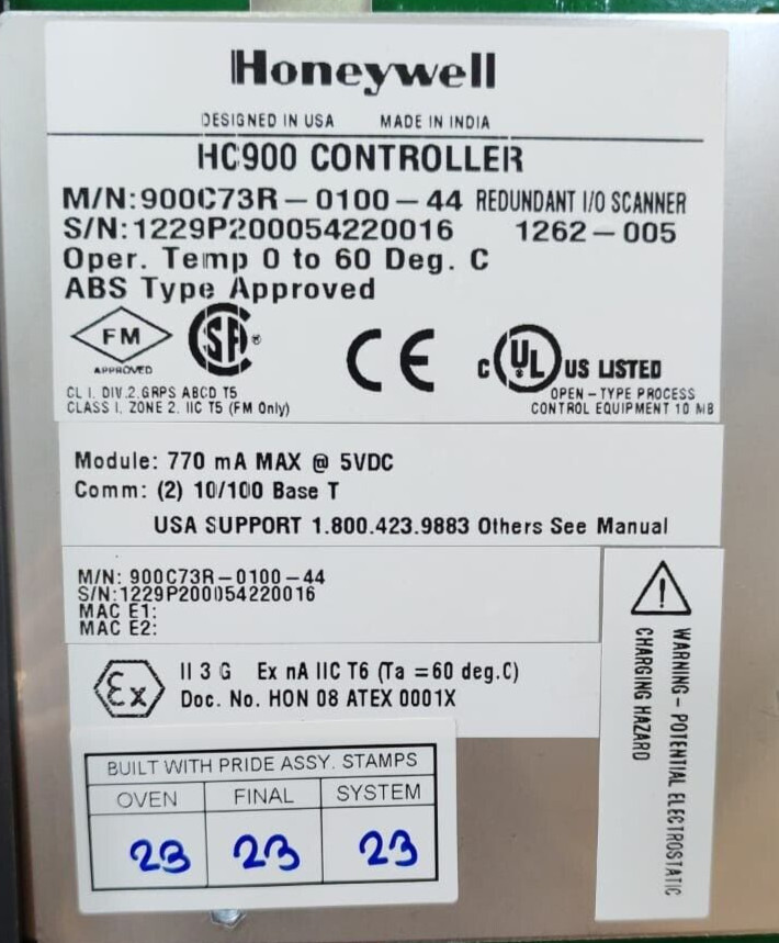 Honeywell 900C73R-0100-44 Honeywell HC900 Controller 900C73R-0100-44 Redundant I/O Scanner 10