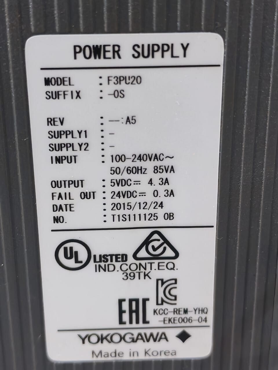 Yokogawa F3PU20-0S YOKOGAWA F3PU20-0S REV.A5 POWER SUPPLY 3