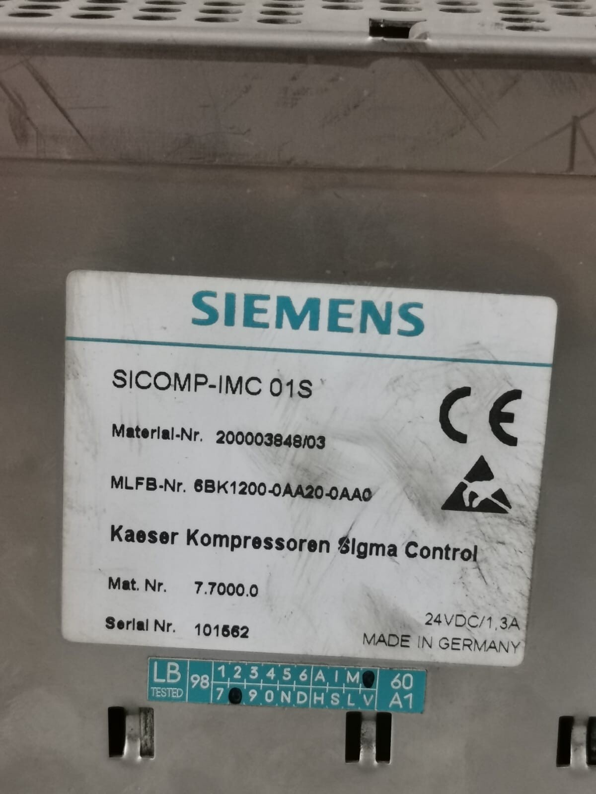 Siemens SICOMP-IMC 01S SIEMENS SICOMP-IMC 01S WITH KAESER KOMPRESSOREN SIGMA CONTROL MEMBRANE KEYBOARD 4
