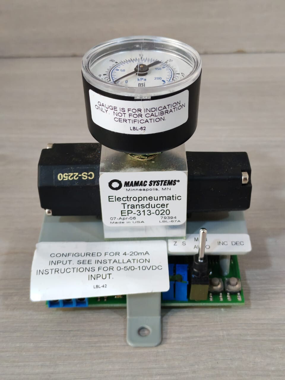 MAMAC SYSTEMS EP-313-020 MAMAC SYSTEMS EP-313-020 ELECTROPNEUMATIC TRANSDUCER- WITH FILTHY BOX 4