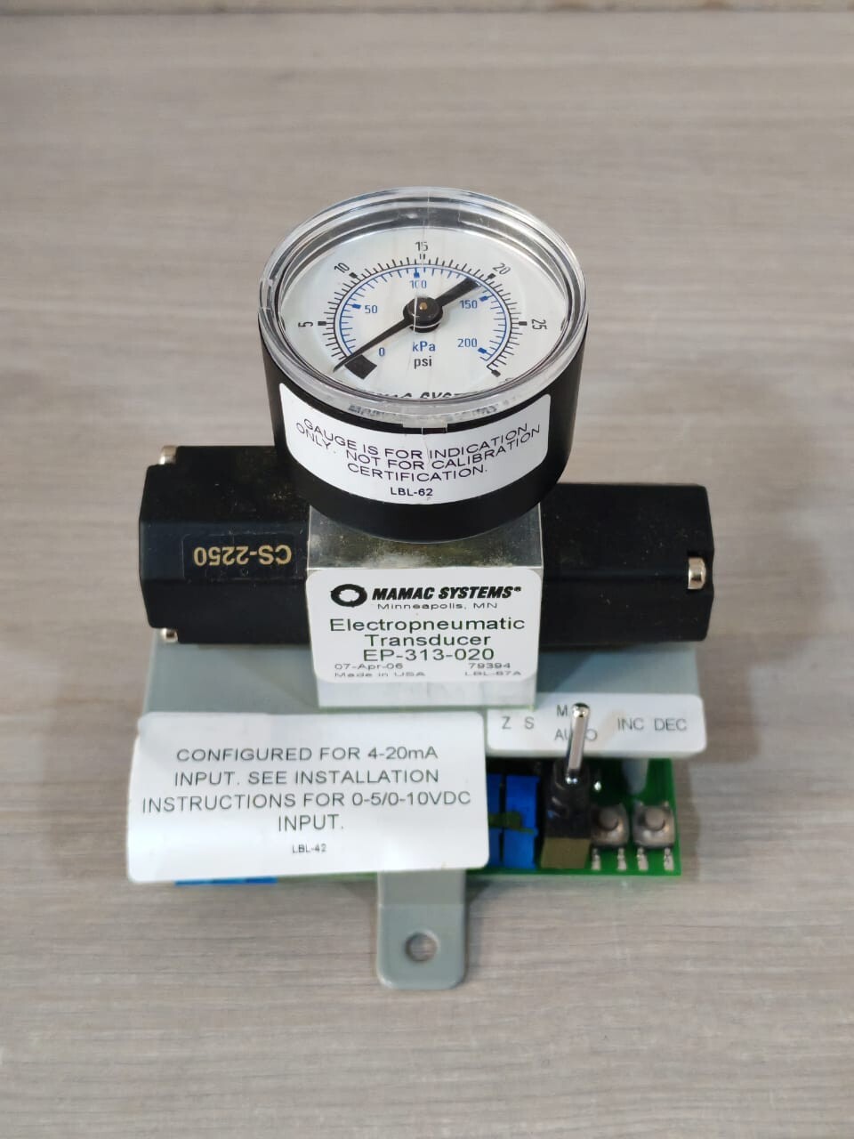 MAMAC SYSTEMS EP-313-020 MAMAC SYSTEMS EP-313-020 ELECTROPNEUMATIC TRANSDUCER- WITH FILTHY BOX 6