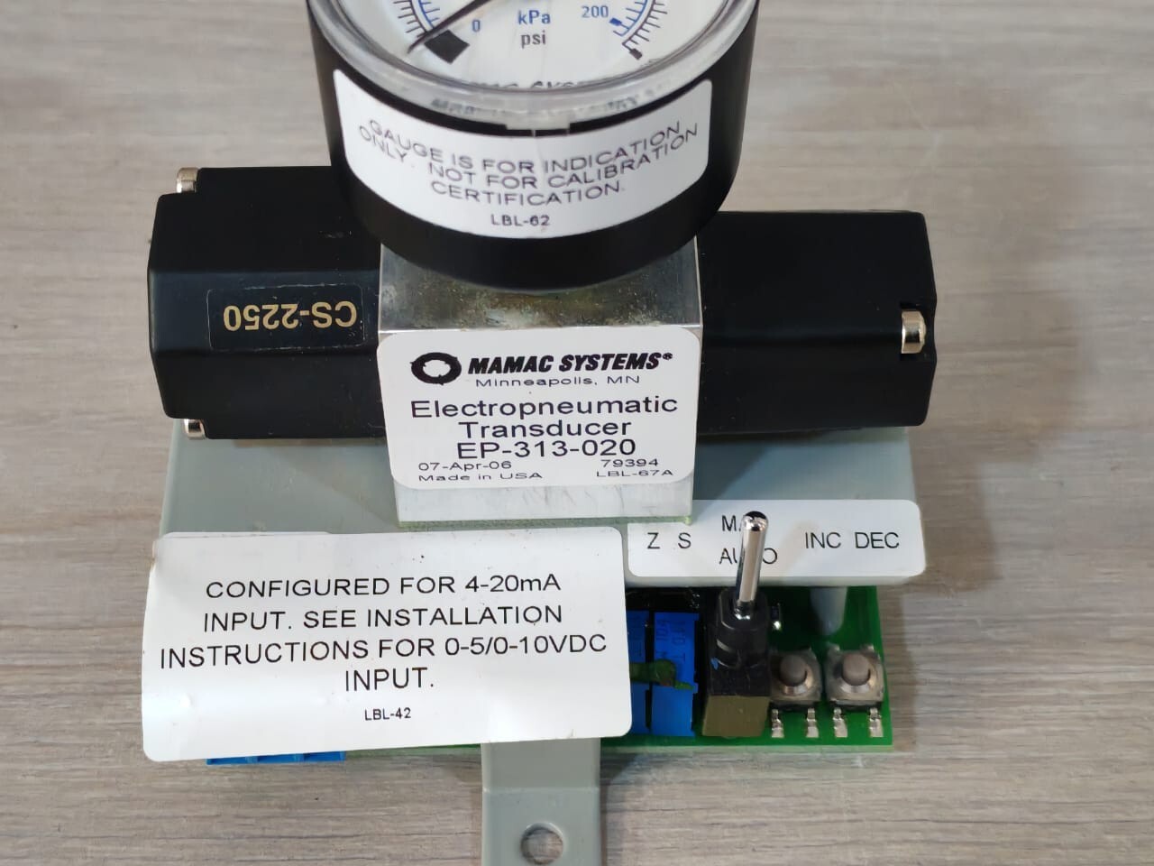 MAMAC SYSTEMS EP-313-020 MAMAC SYSTEMS EP-313-020 ELECTROPNEUMATIC TRANSDUCER- WITH FILTHY BOX 8