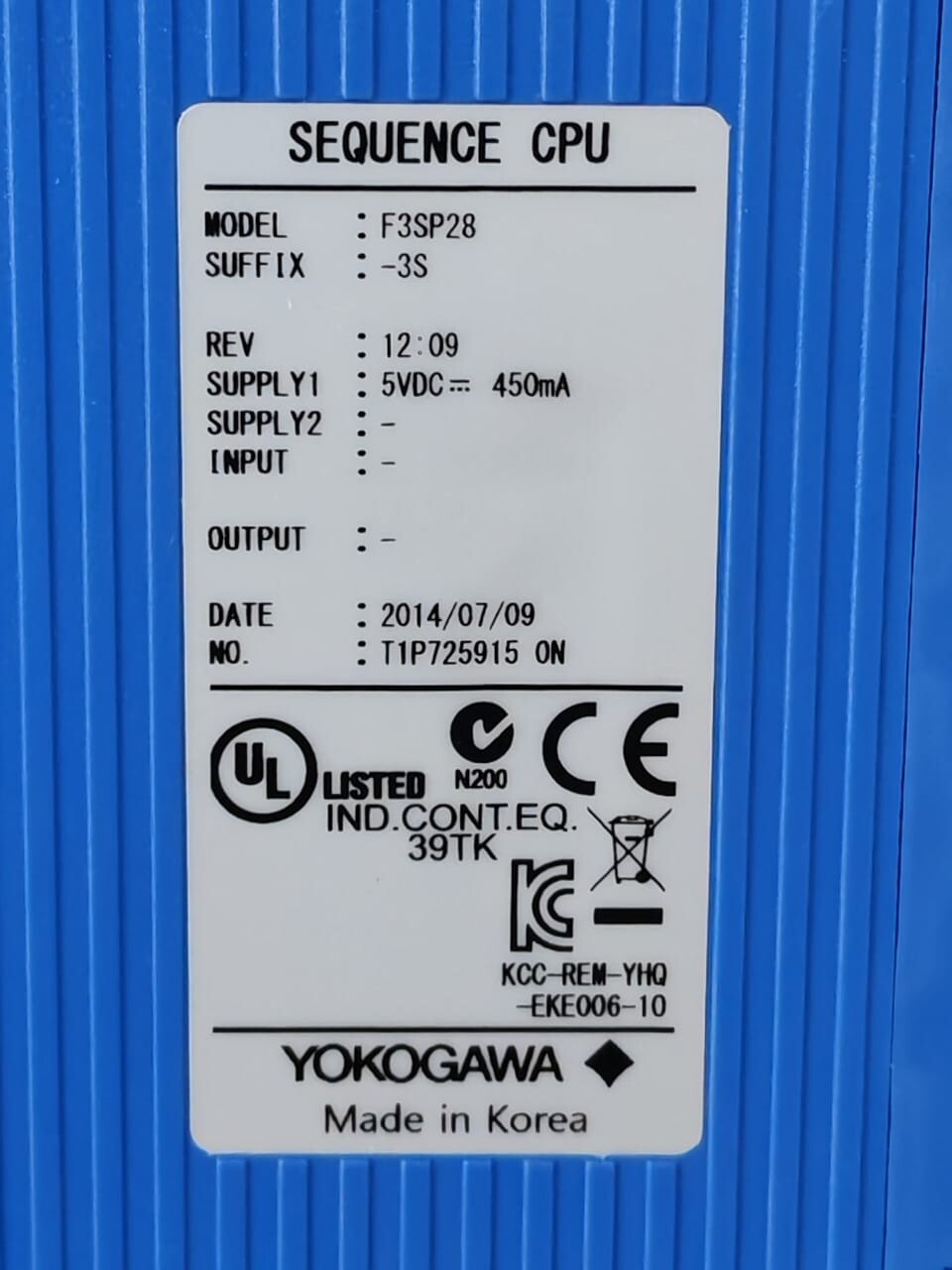 Yokogawa F3SP28-3S YOKOGAWA F3SP28-3S REV.12.09 SEQUENCE CPU MODULE 4