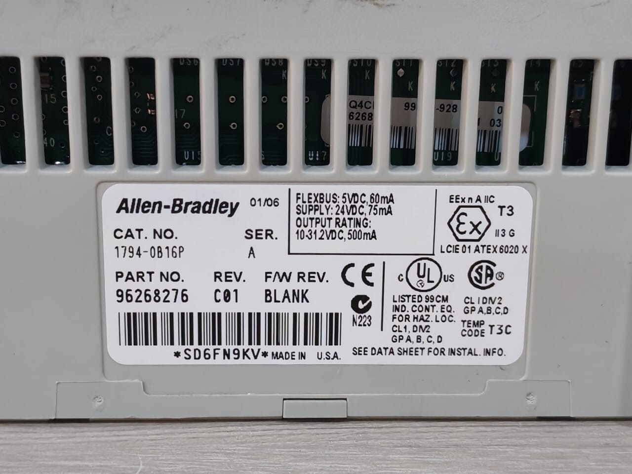 Allen-Bradley 96268276 REV.C01 F/W REV.BLANK ALLEN BRADLEY 1794-OB16P SER.A P/N;96268276 REV.C01 FW REV.BLANK FLEX I/O MODULE 6