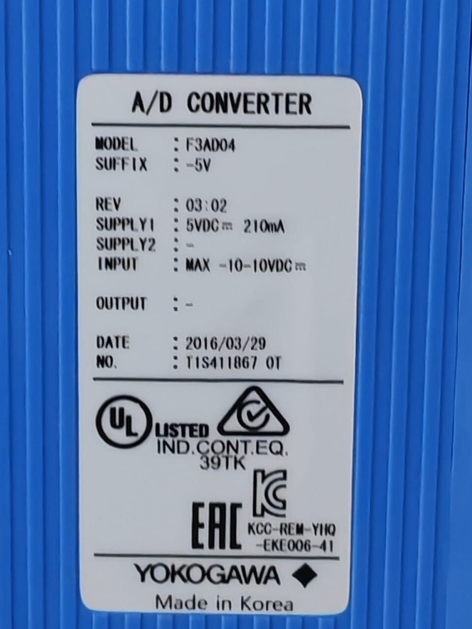 Yokogawa F3AD04-5V YOKOGAWA F3AD04-5V REV 03.02 A/D CONVERTER 3