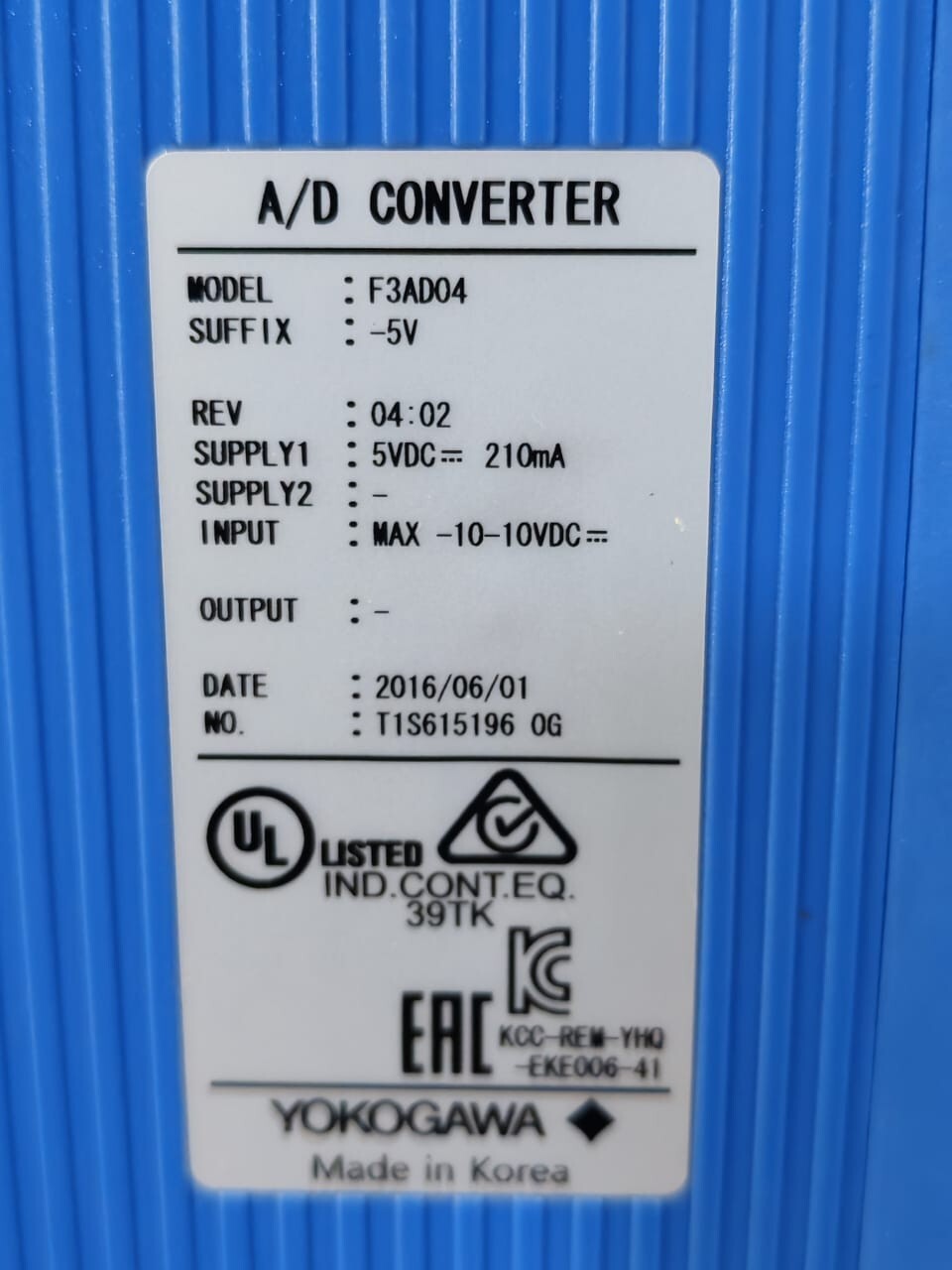 Yokogawa F3AD04-5V YOKOGAWA F3AD04-5V REV 04.02 A/D CONVERTER 3