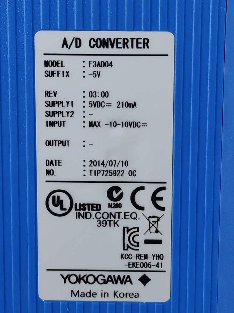 Yokogawa F3AD04-5V YOKOGAWA F3AD04-5V REV 03.00 A/D CONVERTER 3