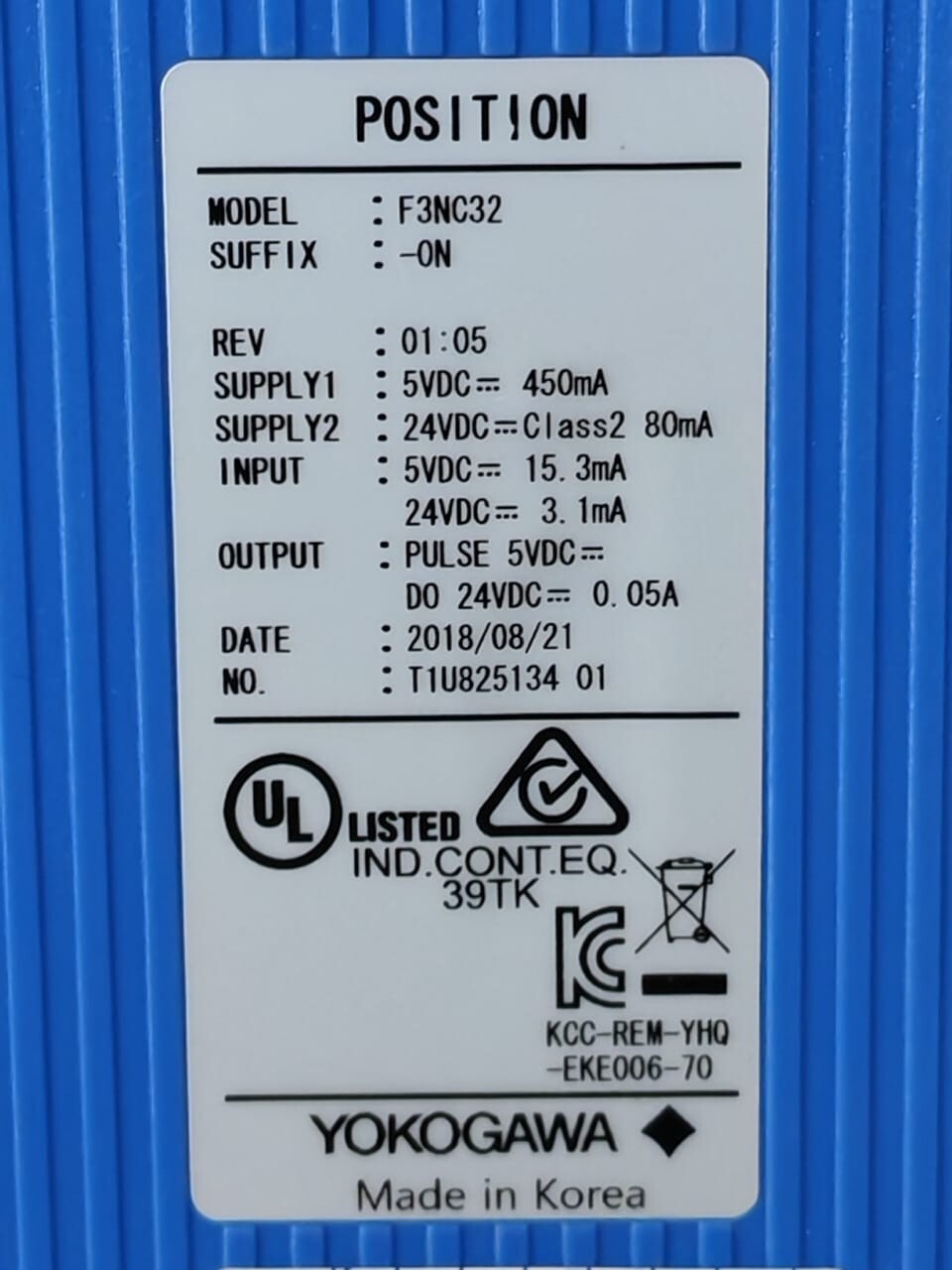 Yokogawa F3NC32-0N YOKOGAWA F3NC32-0N REV.1.05 POSITION MODULE 3