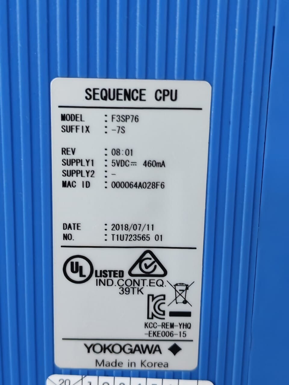 Yokogawa F3SP76-7S YOKOGAWA F3SP76-7S REV.08.01 SEQUENCE CPU MODULE 3