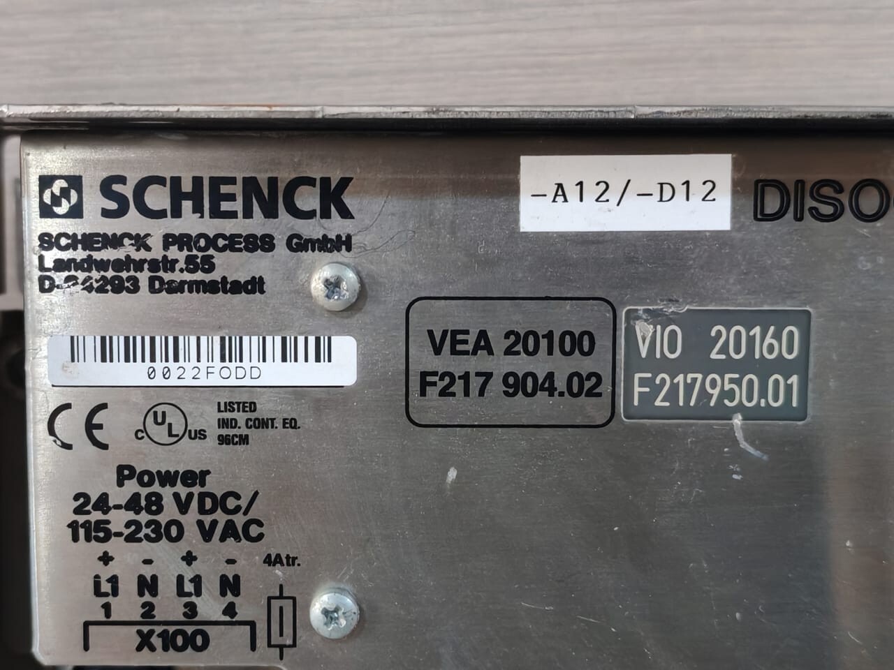 SCHENCK VEA-20100 SCHENCK VEA 20100 F217 904.02 DISOCONT CONTROL INDICATOR SYSTEM VIO 20160 3