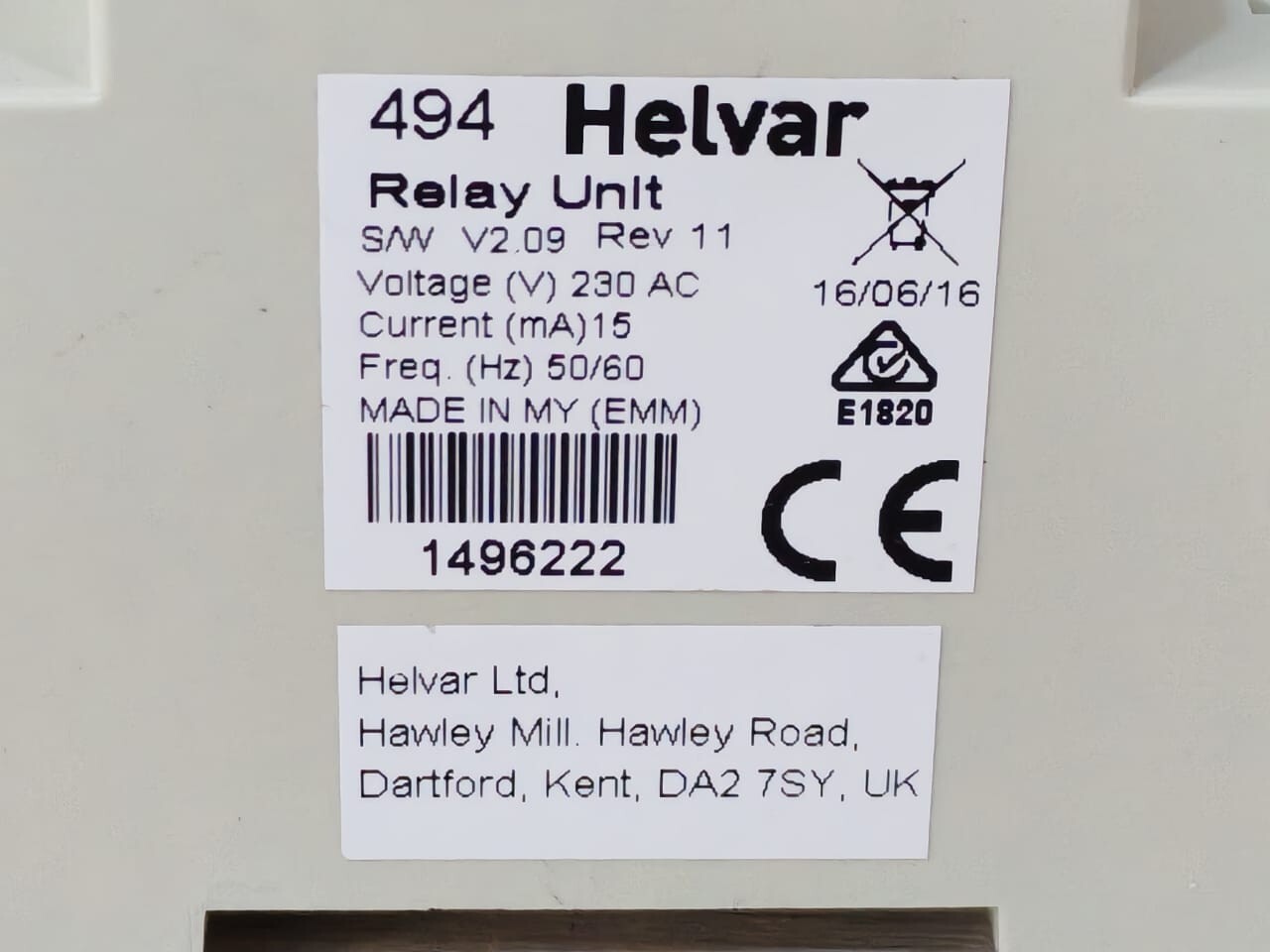 HELVAR DIGIDIM 494 HELVAR DIGIDIM 494 DALI RELAY UNIT (15 mA) 3