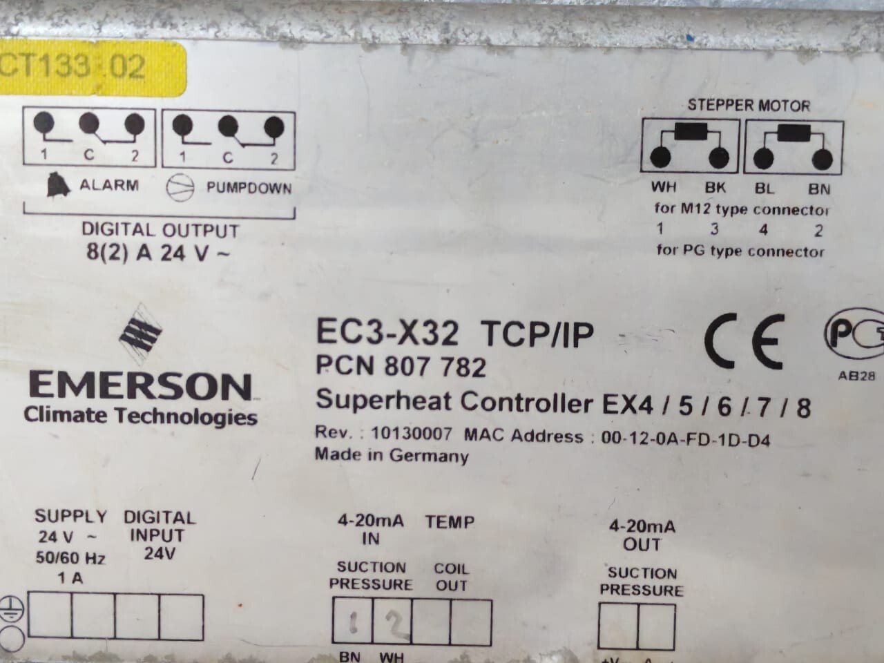 Emerson EX4/5/6/7/8 REV 10130007 EMERSON EC3-X32 TCP/IP PCN 807 782 SUPERHEAT CONTROLLER EX4/5/6/7/8 REV 10130007 2