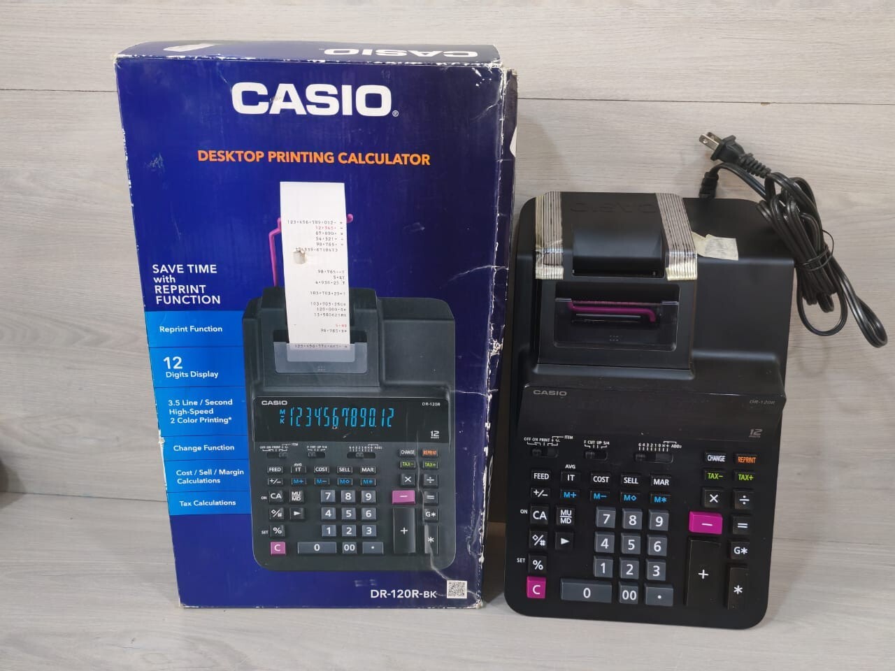 CASIO DR-120R HEAVY DUTY PRINTING CALCULATOR BLACK DESKTOP 100-120V