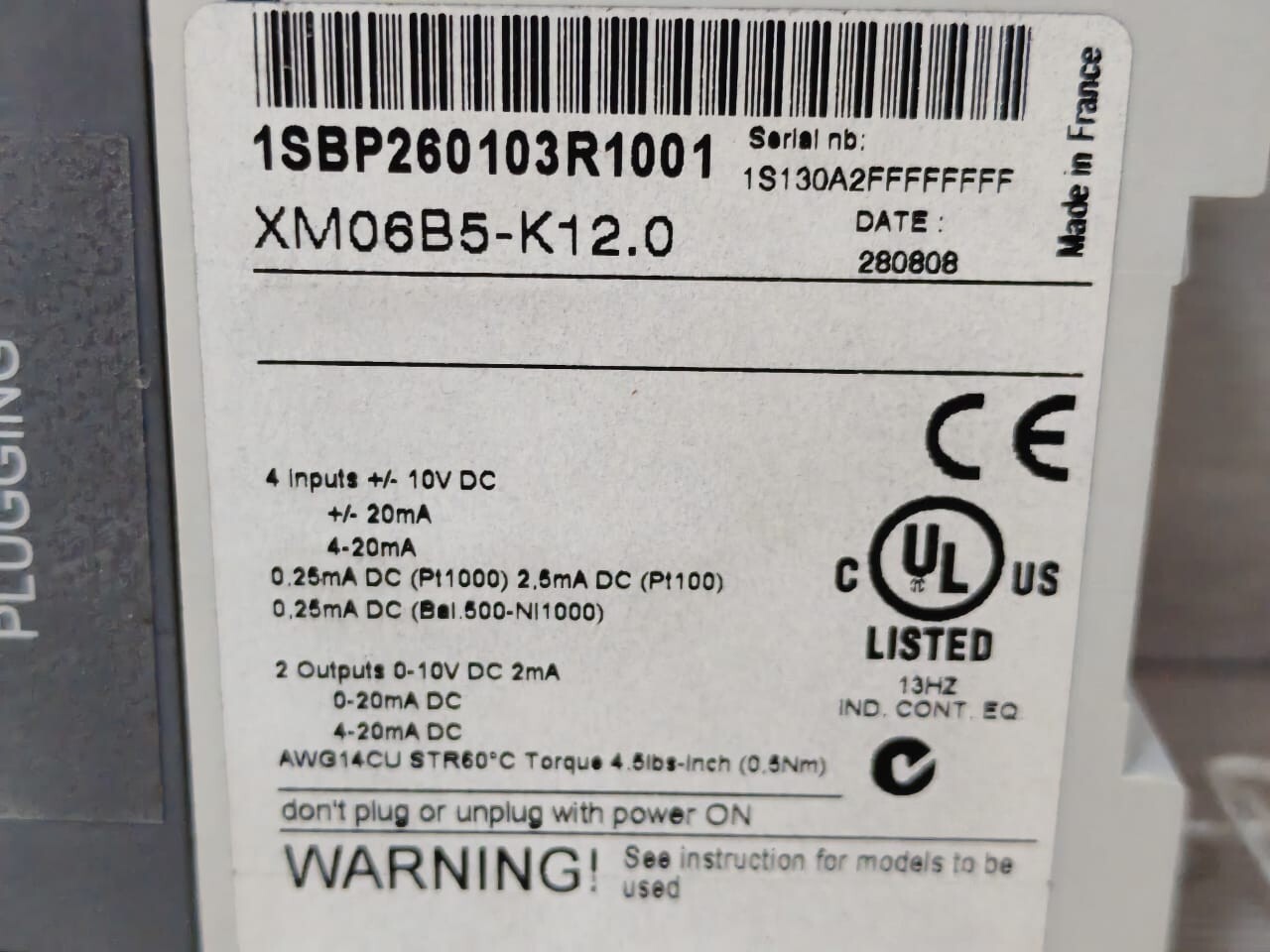ABB 1SBP260103R1001 ABB XM06B5-K12.0 1SBP260103R1001 4 ANALOG INPUTS 2 ANALOG OUTPUTS MODULE 7