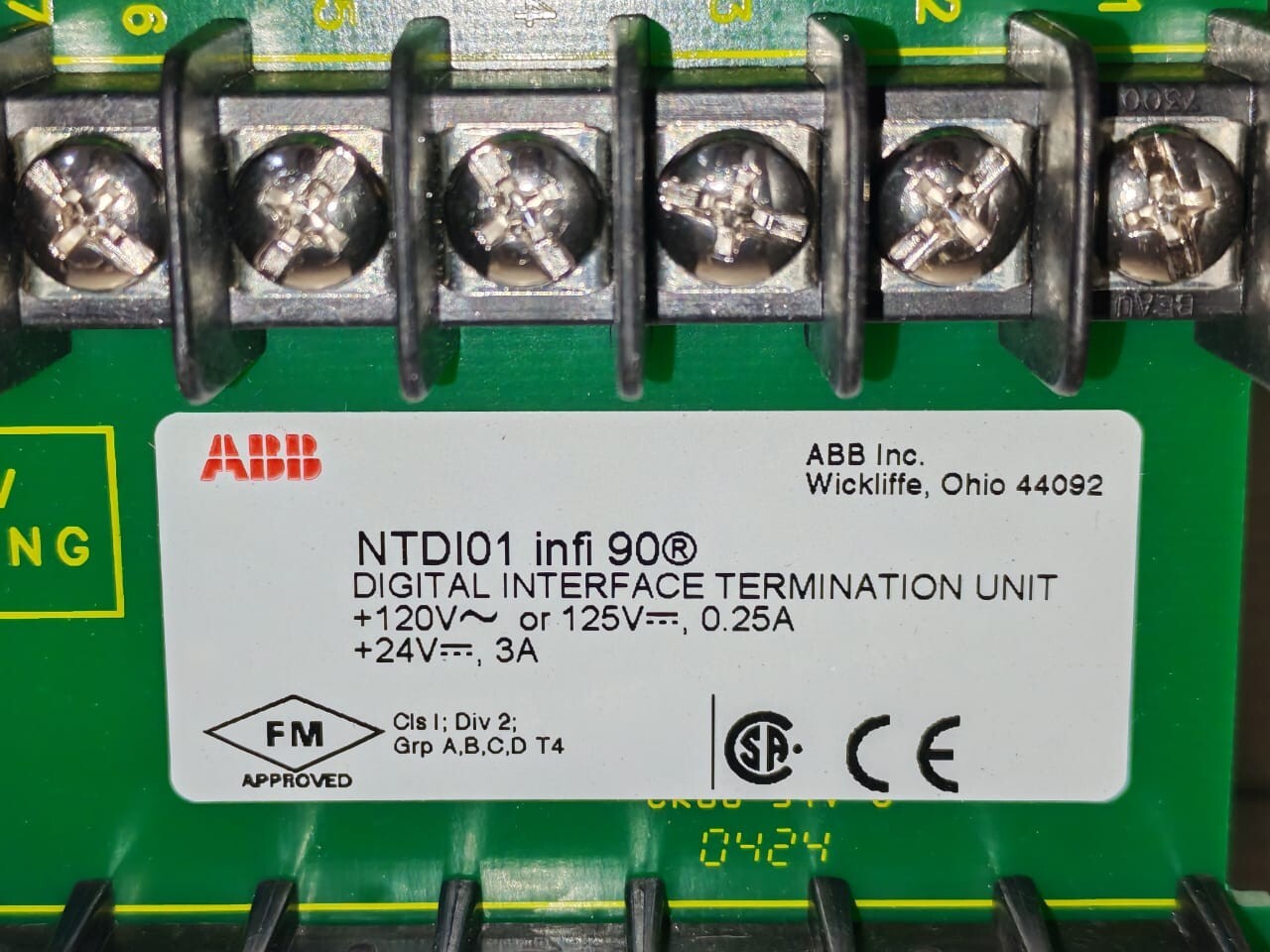 ABB NTDI01 ABB NTDI01 INFI90 P/N 6632113A1 DIGITAL INTERFACE TERMINAL UNIT 2