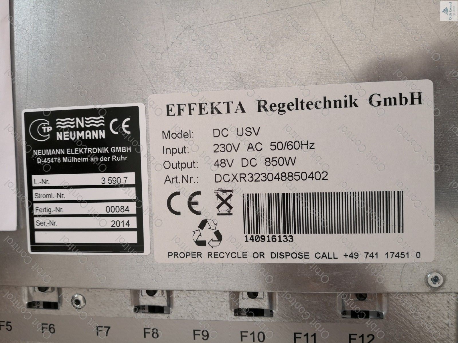 Neumann DCXR323048850402/ST802/850-48 Neumann DC USV/DCXR323048850402/ST802/850-48 48 VDC/850W / 17,7A 1/ 19"x2HEx320 6