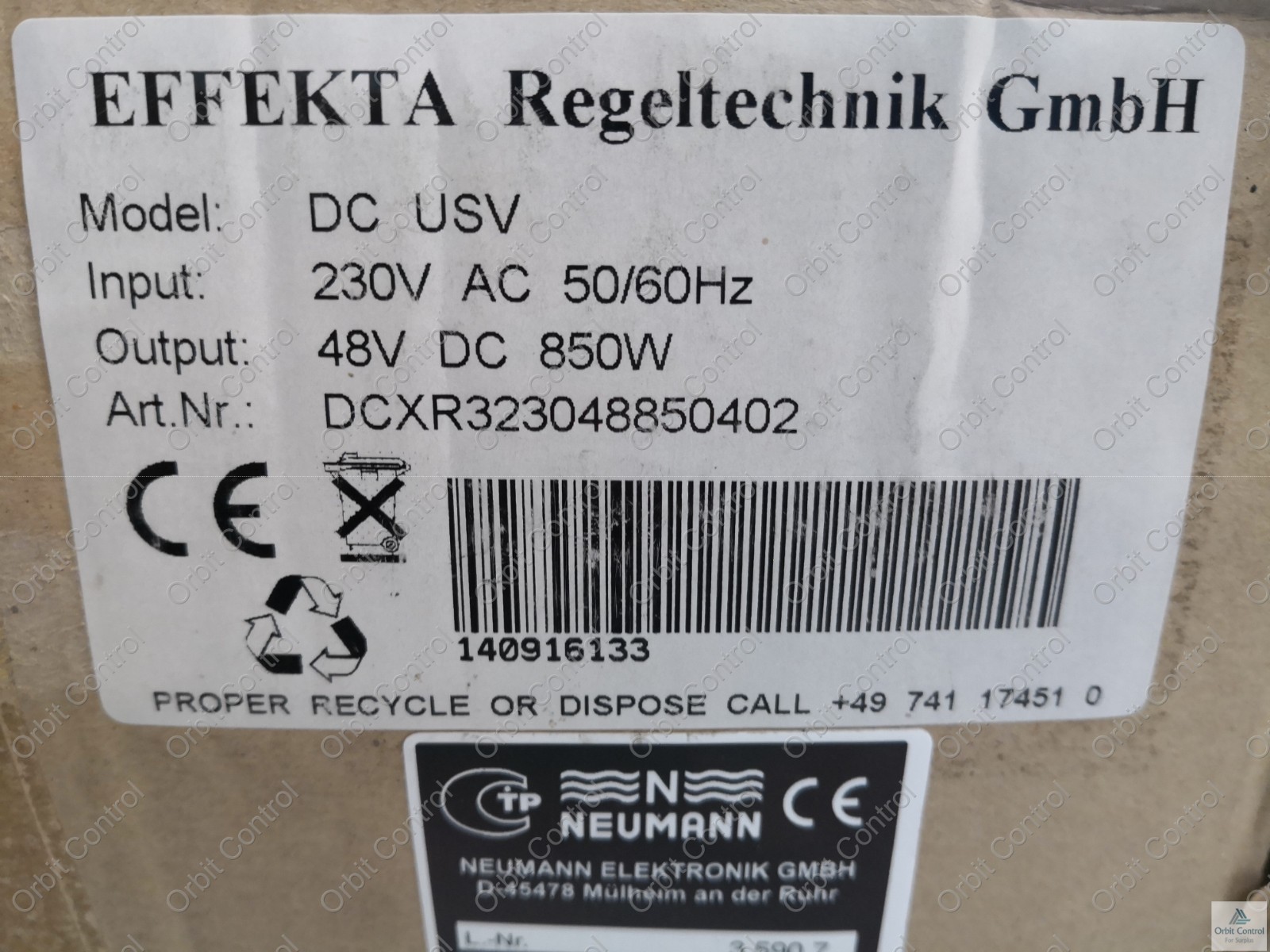 Neumann DCXR323048850402/ST802/850-48 Neumann DC USV/DCXR323048850402/ST802/850-48 48 VDC/850W / 17,7A 1/ 19"x2HEx320 9