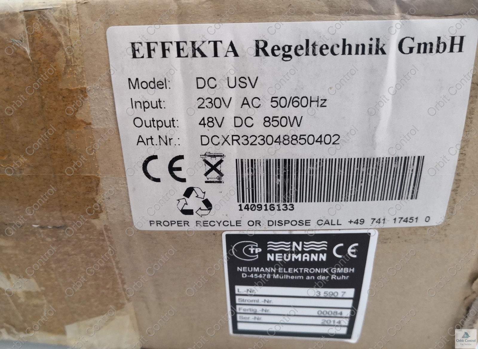 Neumann DCXR323048850402/ST802/850-48 Neumann DC USV/DCXR323048850402/ST802/850-48 48 VDC/850W / 17,7A 1/ 19"x2HEx320 10