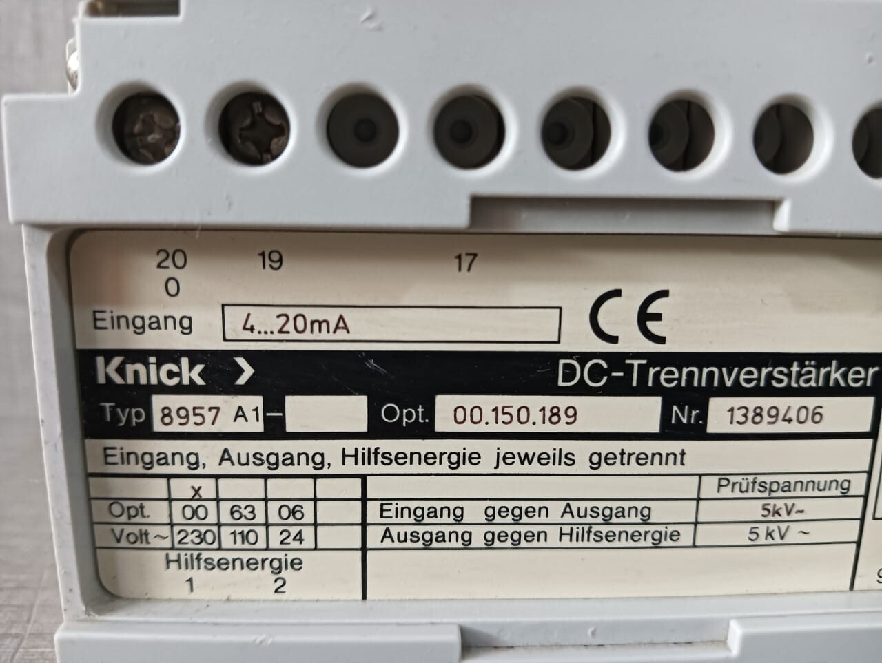 KNICK KNICK-8957 Knick 8957 A1 DC Isolation Amplifier 2