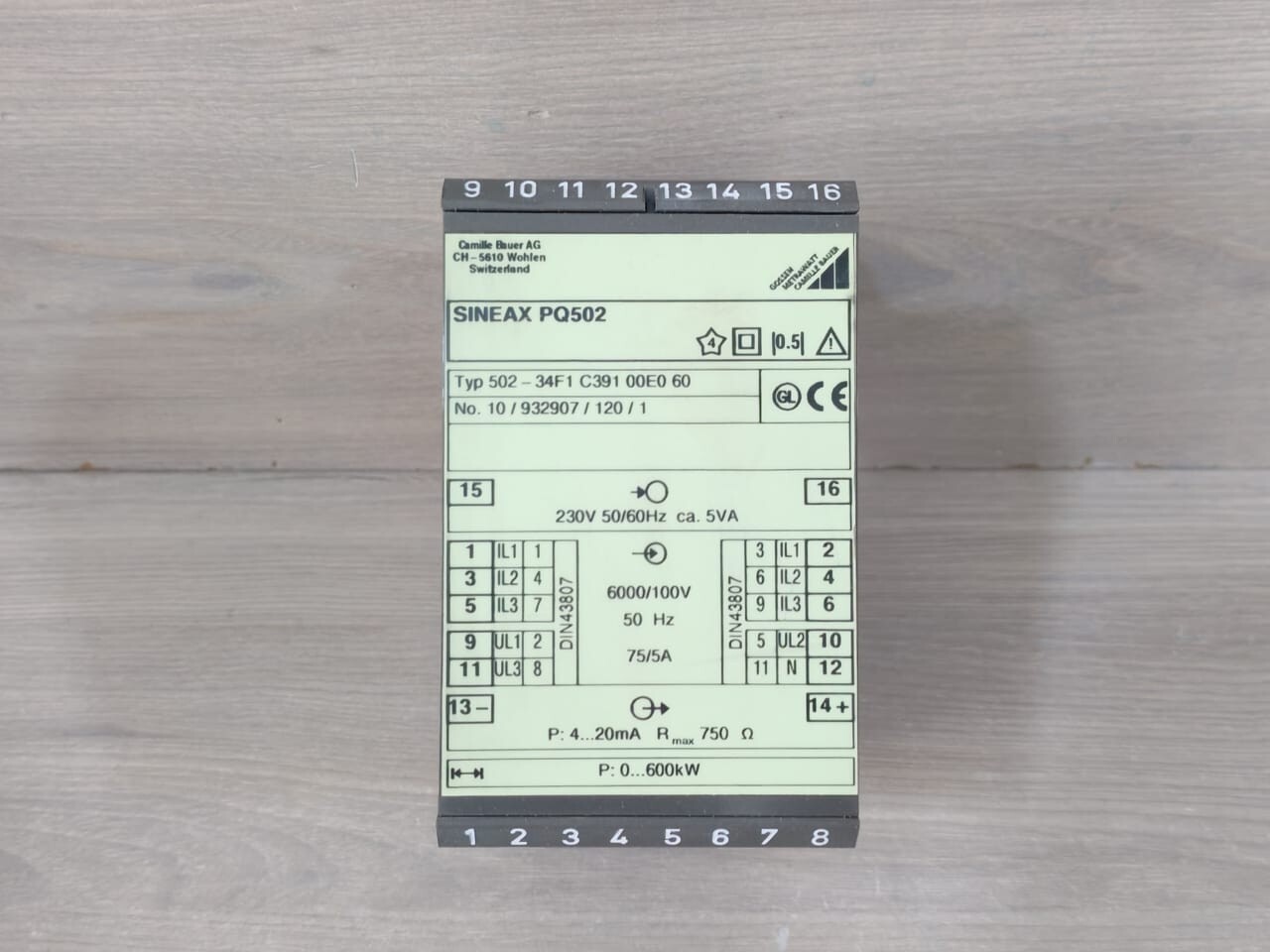 Camille Bauer POWER-502 Camille Bauer SINEAX PQ502 Transmitter Power 502-34F1 C391 00E0 60 3