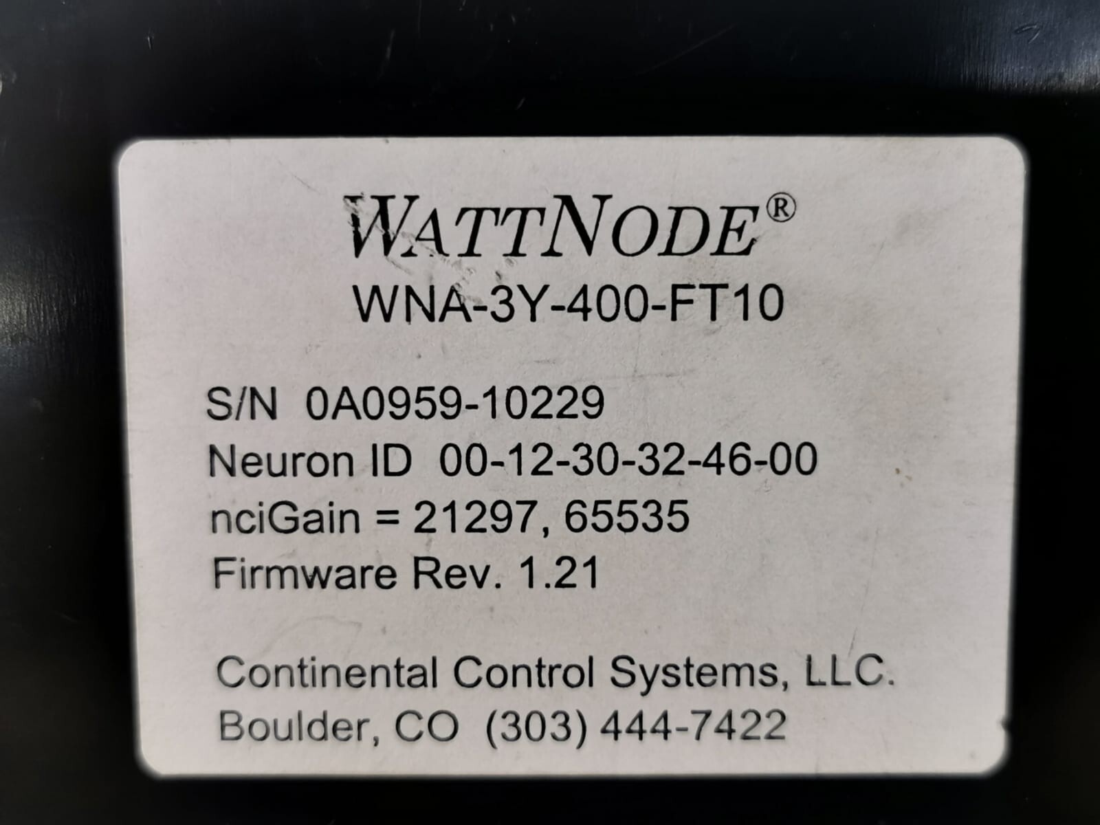 Continental FT10 CONTINENTAL CONTROL SYSTEMS WATTNODE WNA-3Y-400-FT10 WATT HOUR METER 9