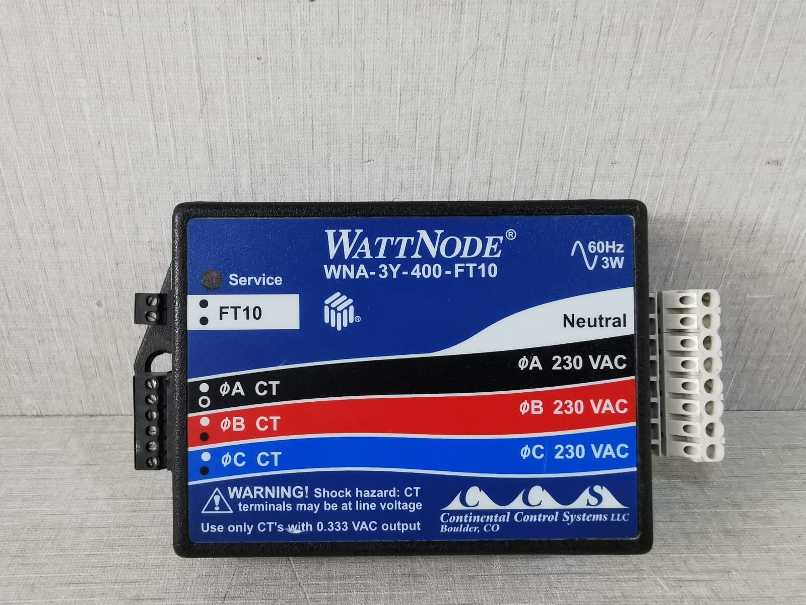 CONTINENTAL CONTROL SYSTEMS WATTNODE WNA-3Y-400-FT10 WATT HOUR METER