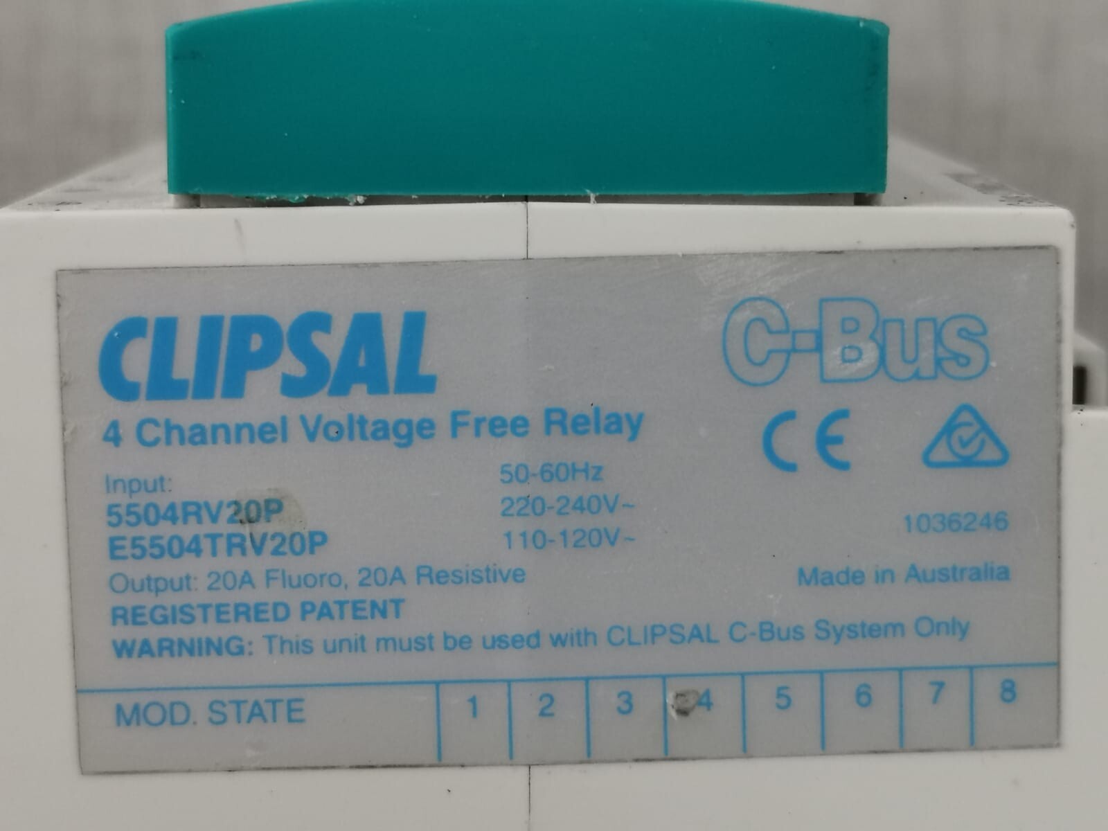 GE BUS-220 Clipsal 5504RV20P C-Bus 220-240V 4-Channel Voltage Free Relay (MFG 2006) 4