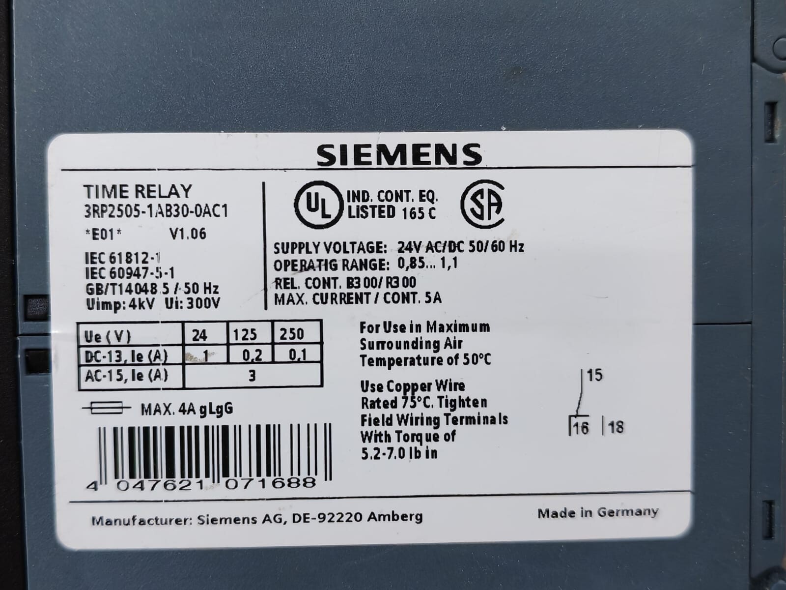 Siemens 3RP2505-1AB30-0AC1 SIEMENS 3RP2505-1AB30-0AC1 TIME RELAY 3
