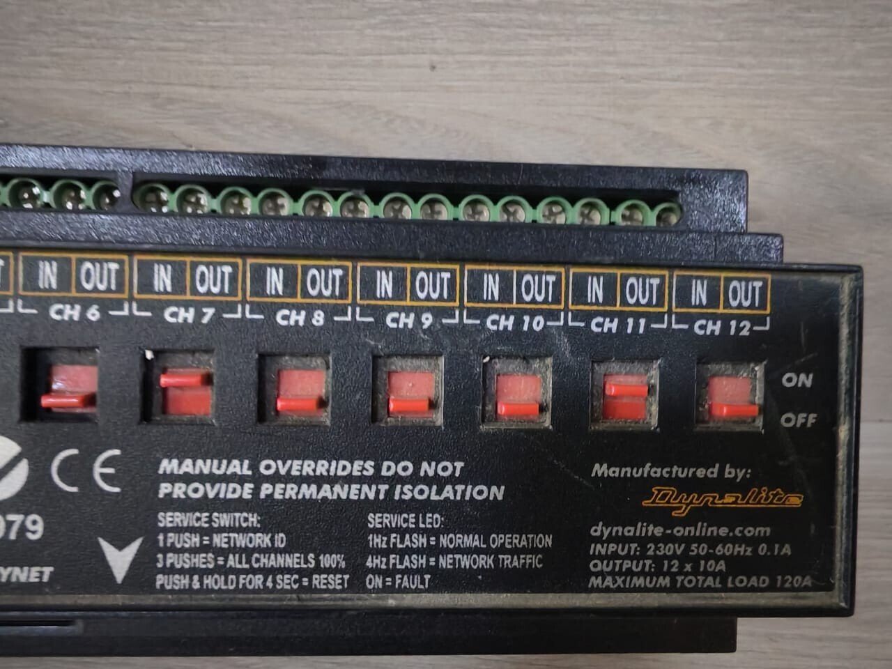 Dynalite DDRC1210FR DYNALITE DDRC1210FR RELAY CONTROLLER 12 channel 10A 230V Max 120A Dynet 3