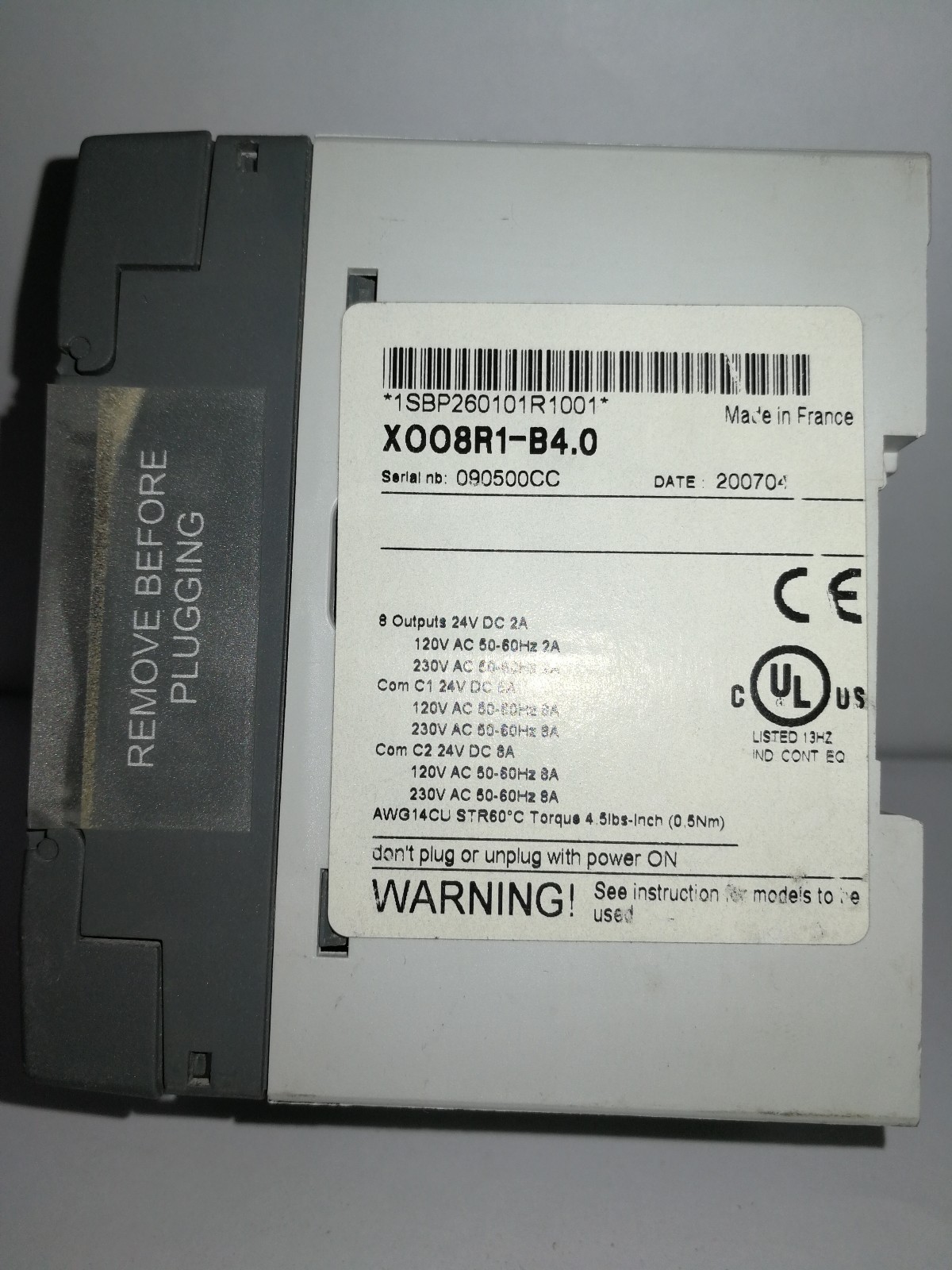 ABB XOO8R1-B4.0 ABB XOO8R1-B4.0 EXTENSION 8 RELAY OUTPUTS 2A 1SBP260101R1001 3