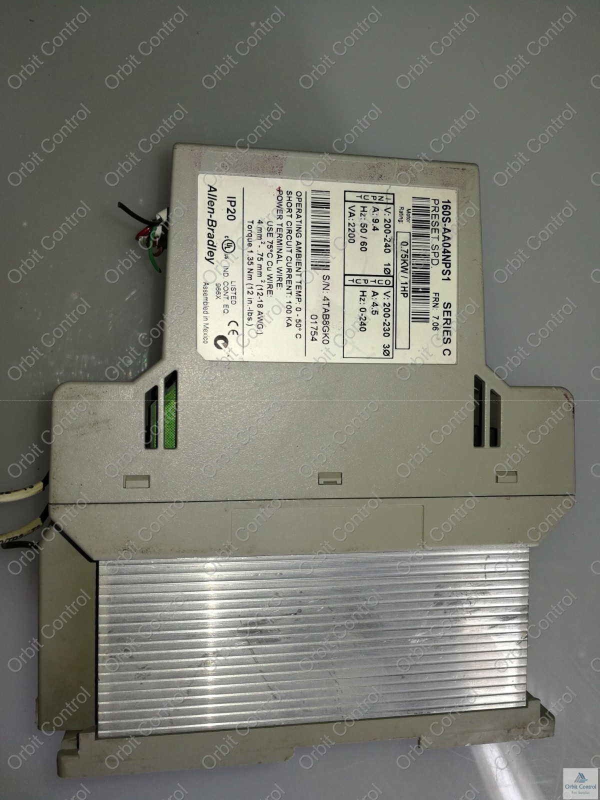 Rockwell Automation AA04NPS1 Allen Bradley 160S-AA04NPS1 AC Drive Series C 0.75kW/1HP 240VAC 3