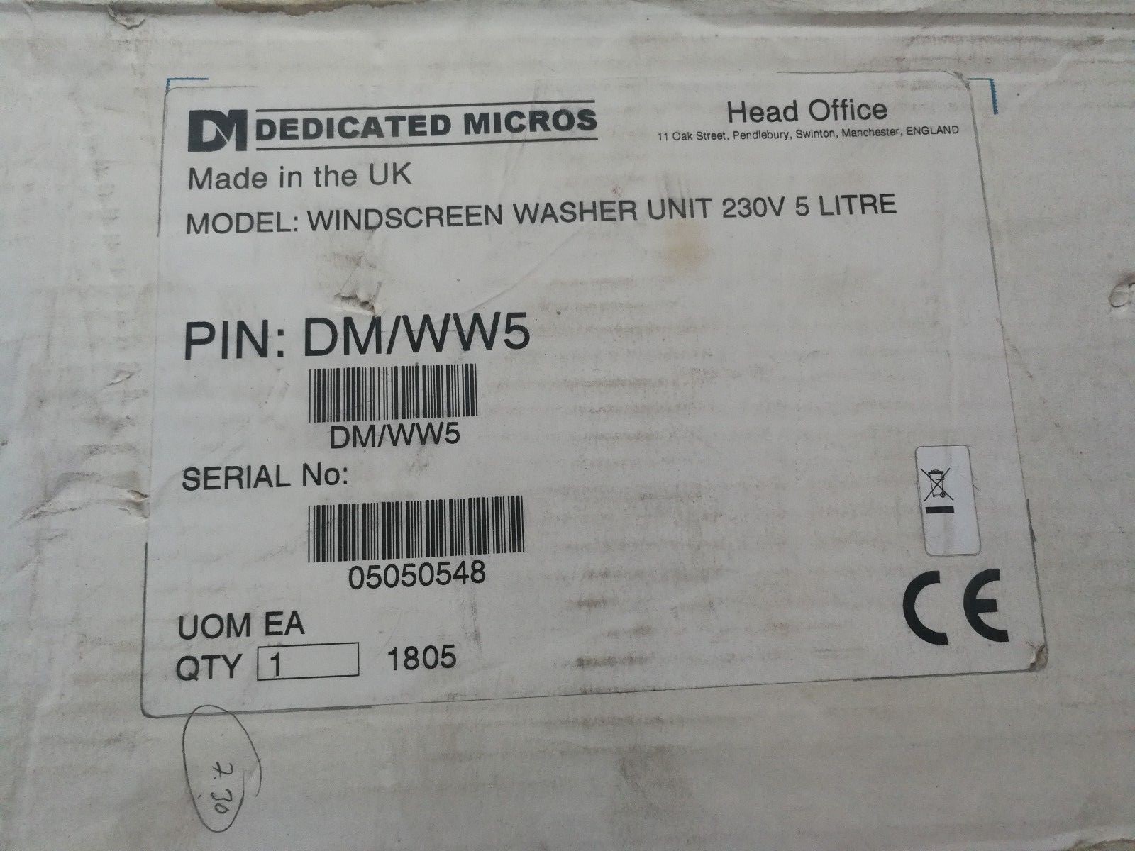 DEDICATED MICROS UNIT230V DEDICATED MICROS Windscreen washer unit 230v 5 litre 5