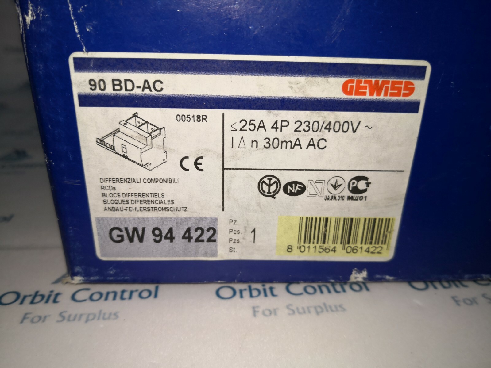 GE GW-94-422 Gewiss GW94422 BLOCS DIFFERENTIELS 4 P 25A / 30mA / GW 94 422 5