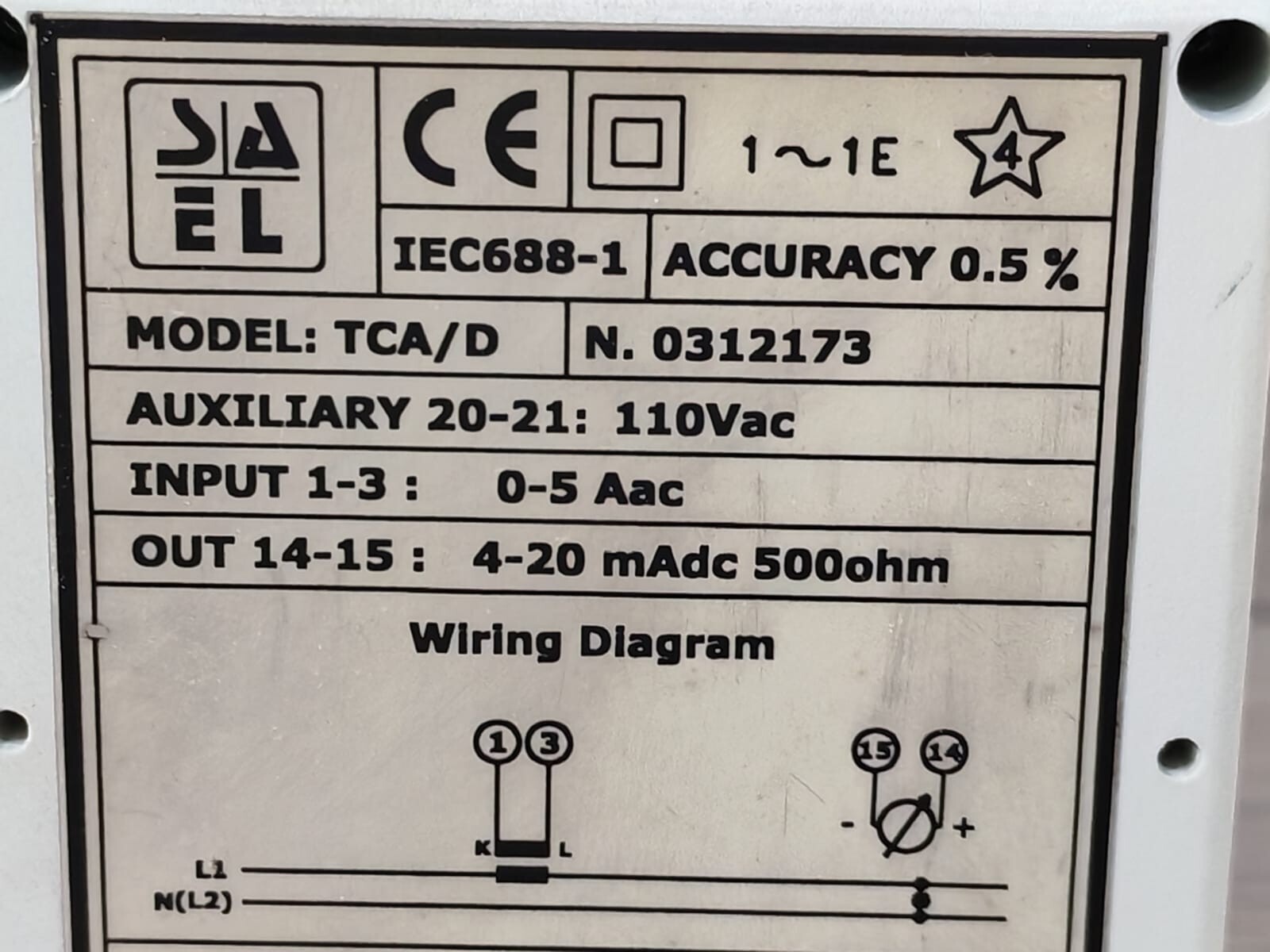 UNKNOWN S.A.EL S.A.EL Power Factor Transducer TCA/D 110 VAC 3