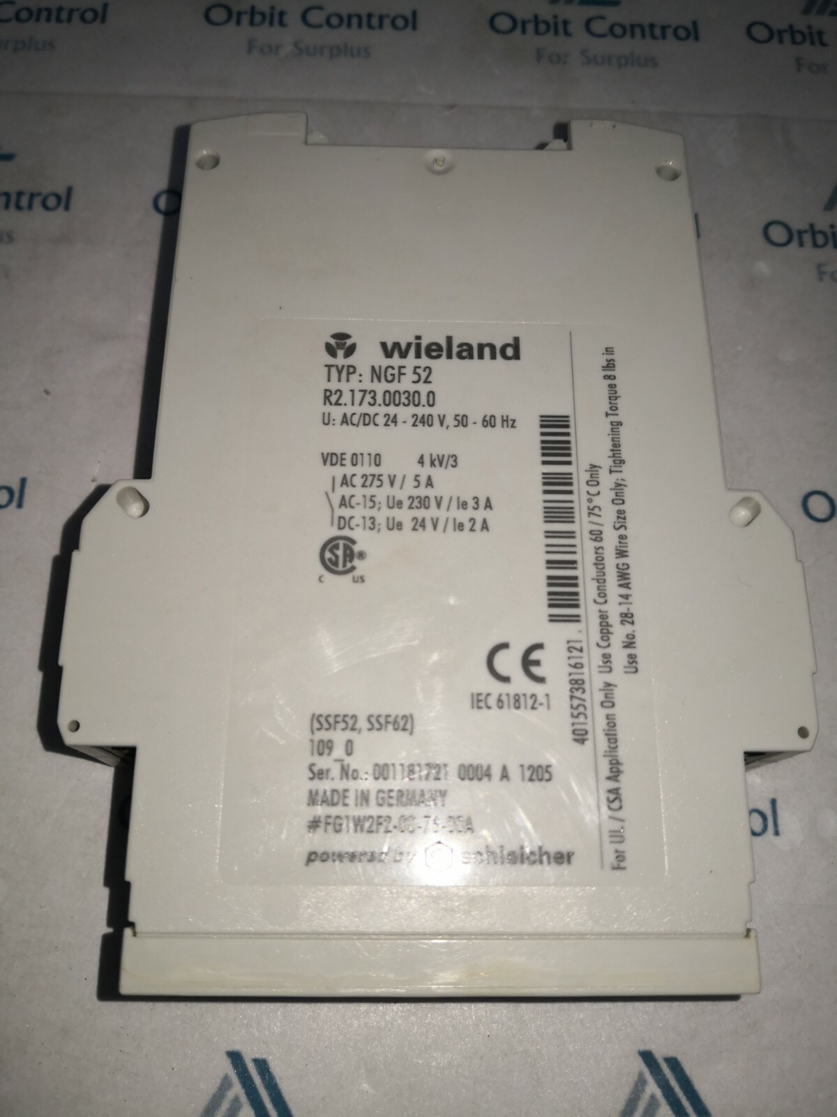 Schleicher NGF-52 WIELAND/SCHLEICHER NGF 52 SAFETY RELAY R2.173.0030.0 2